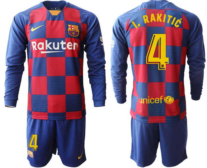 Men 2019-2020 club Barcelona home long sleeve #4 blue Soccer Jerseys